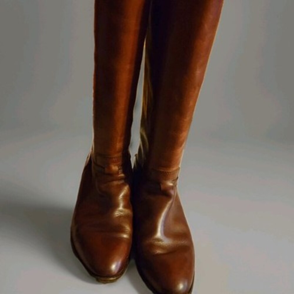 FRYE Lindsay Plate Brown/Red Leather Knee High Boots Sz 10B